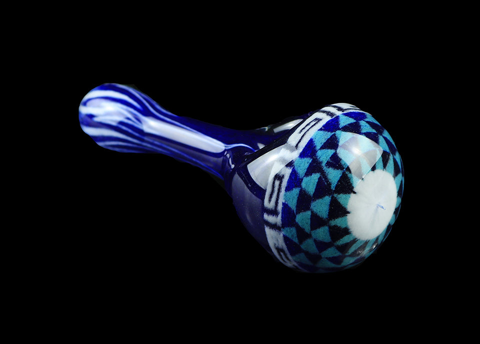 Blue Geometric Spoon by, Hoffman Glass