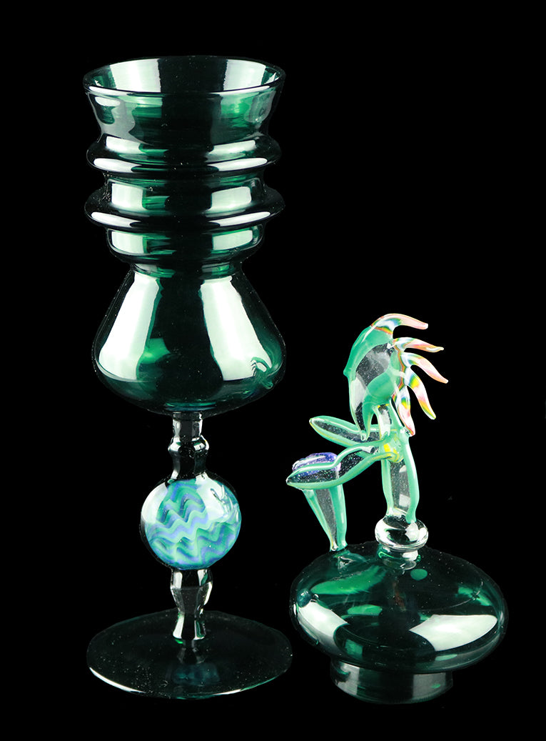 Lidded kokopeli cup with "LFD" stem