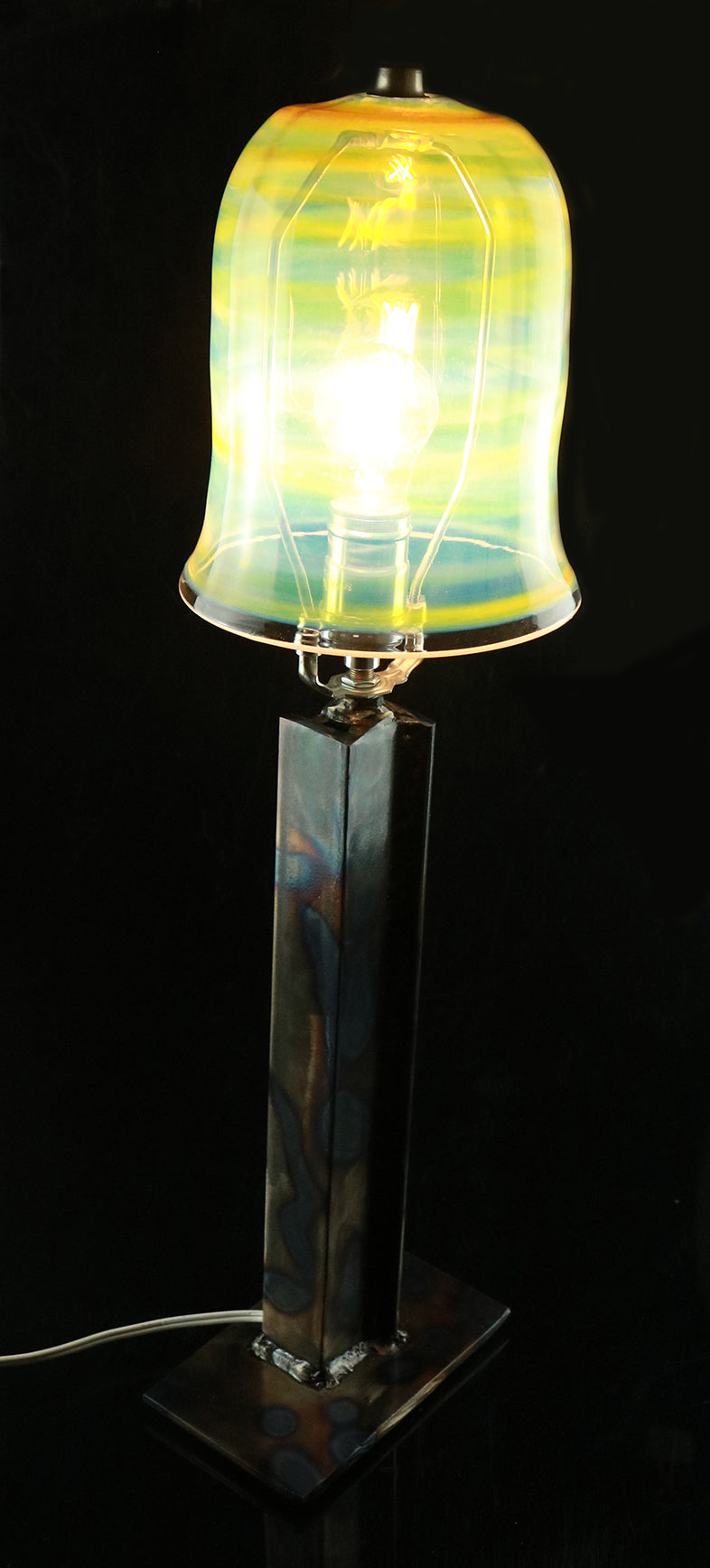 Tall Metal Lamp with Glass Shade