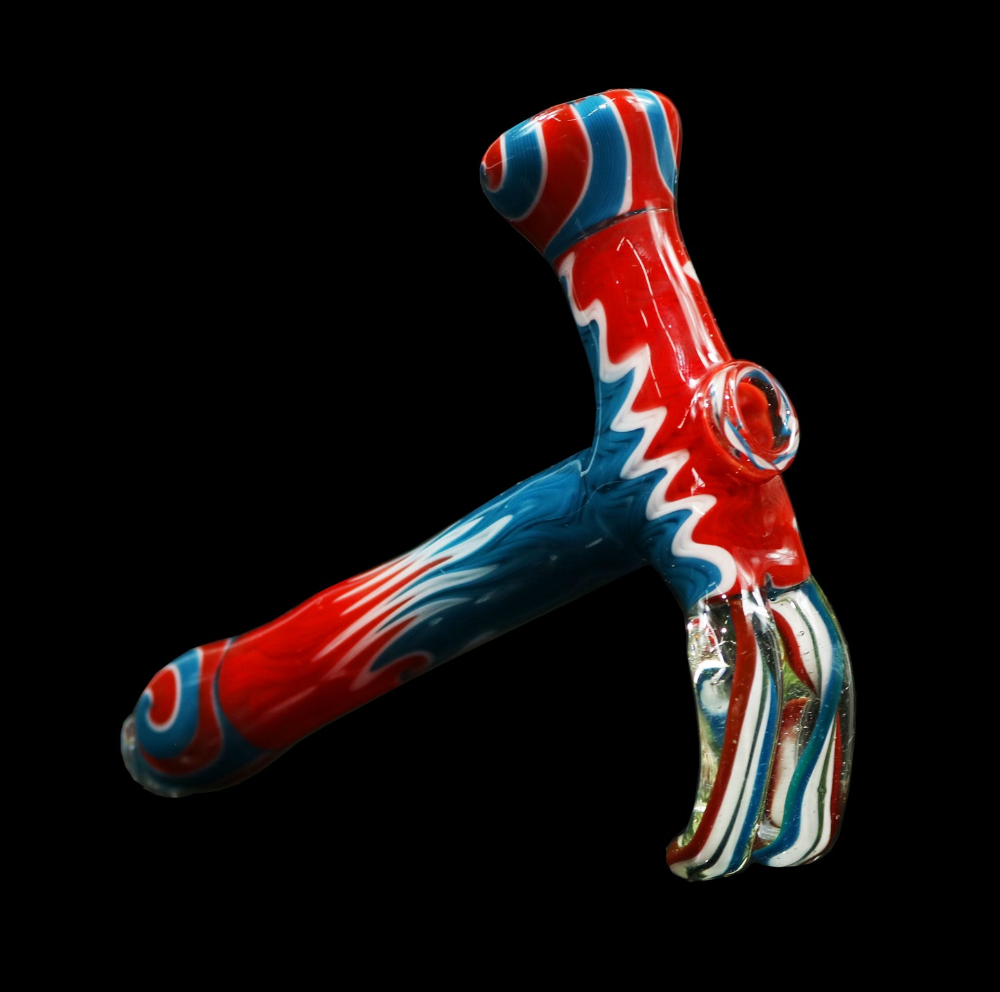 Red White & Blue Wig Wag Hammer Pipe by Padlock Glass & Phil Sundling