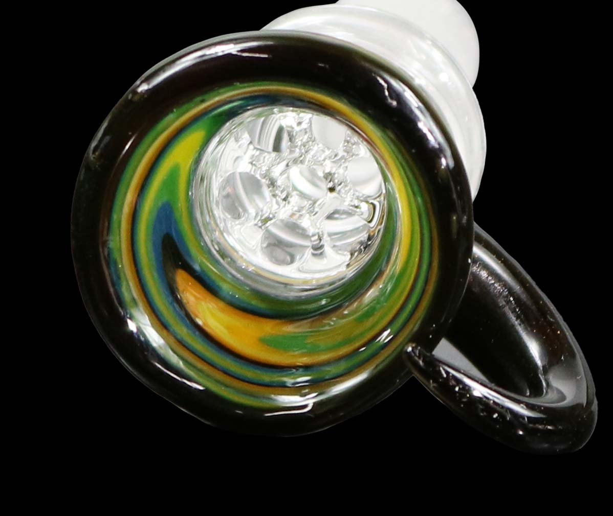 14mm Martini Bong Slide with built in screen from Glass by Slick - Green/Yellow/Black/Blue