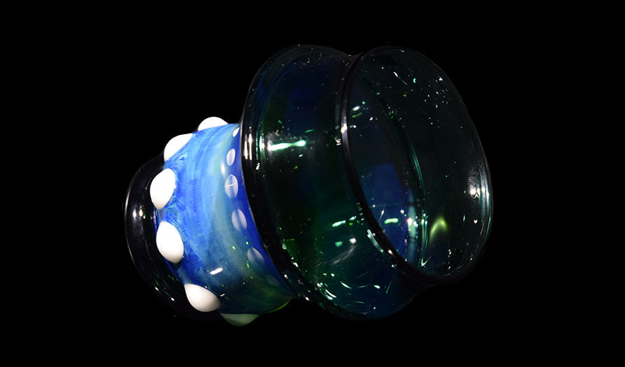 Blue Teal Scotch Glass with White Accents by Phil Sundling