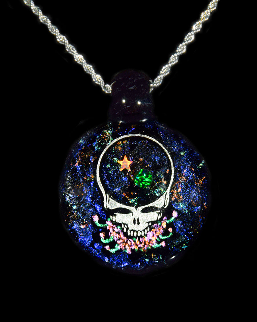 "Space Your Face," Grateful Dead Dichro Pendant with 2 Opals by Berzerker