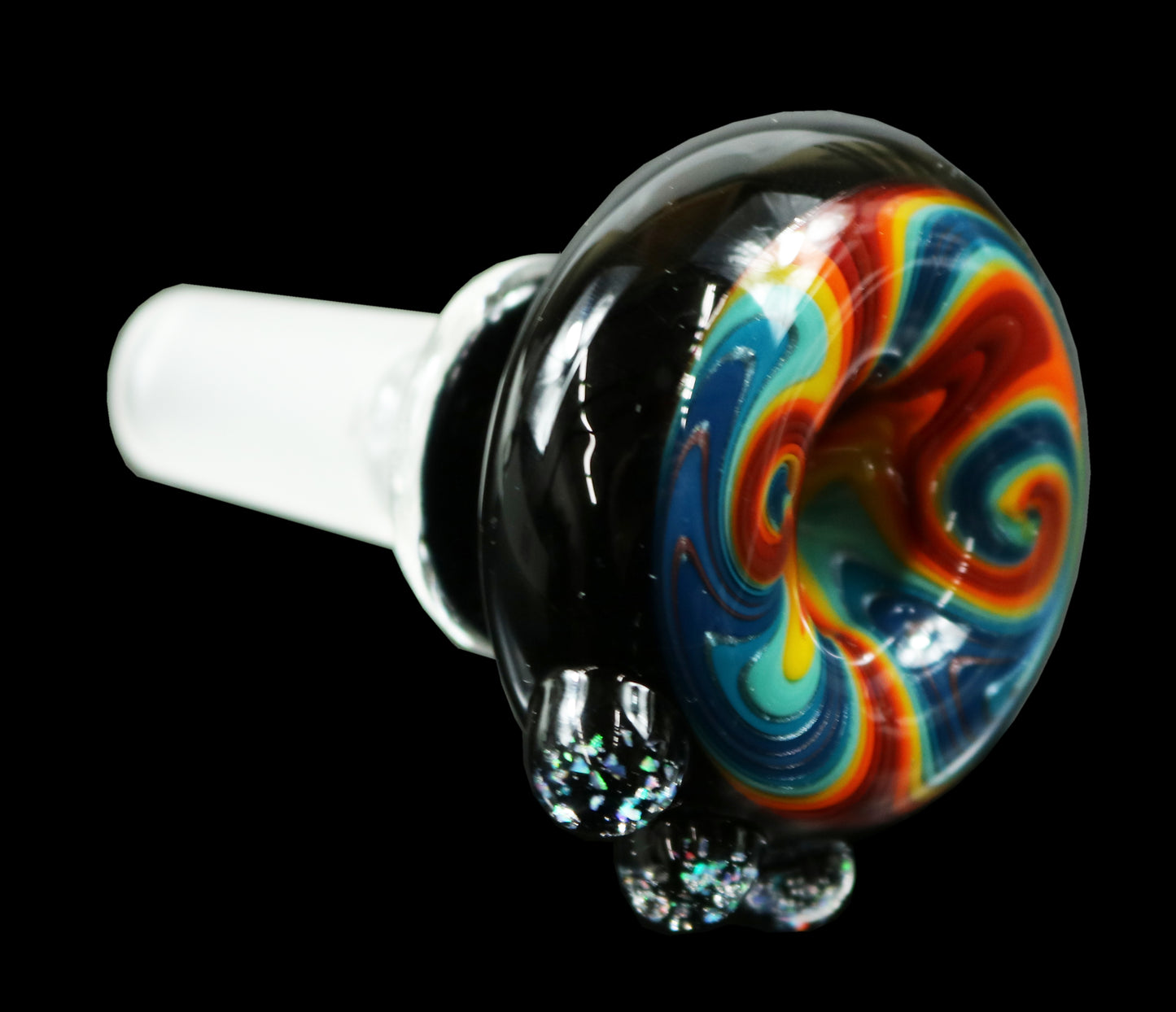 14mm Reversal Bowl Push Slide by Glass by Slick - Black/Rainbow/Reflective Glitter