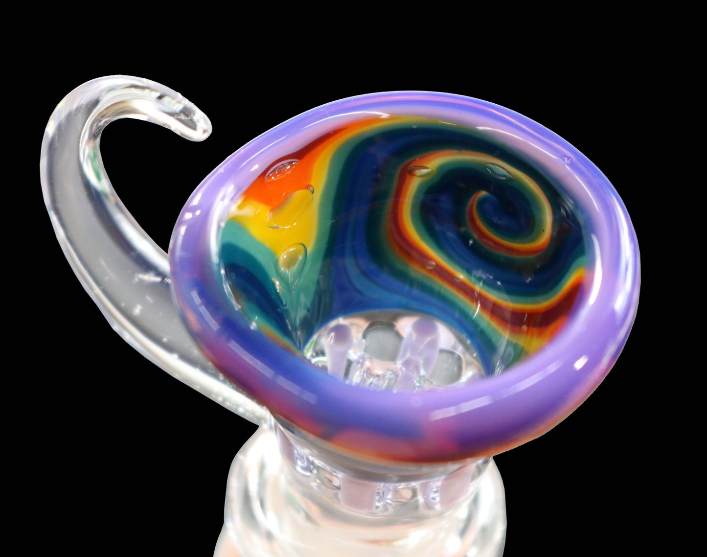 14mm Martini Bong Slide with built in colored screen from Glass by Slick - Rainbow w/ Purple