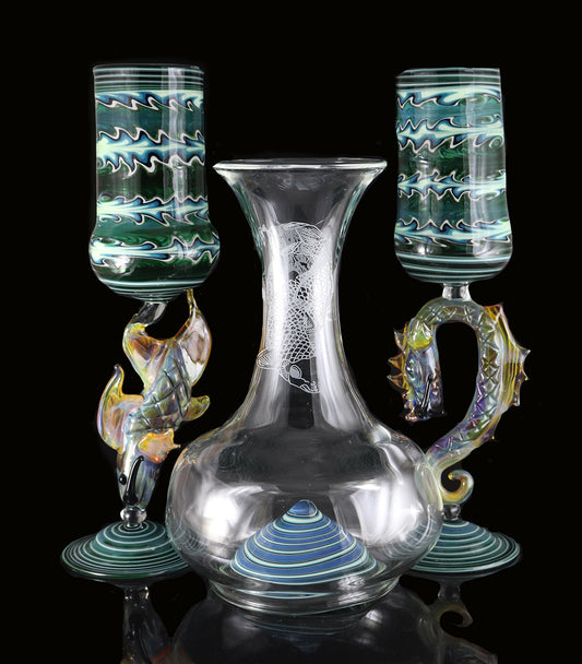 Dragon and Koi Fish Wine Decanter set by, Phil Sundling