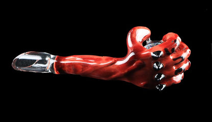 Devil's Right Hand holding a tie-dye marble, Concentrate Dabber Collab with Phil Sundling & Revlock Glass