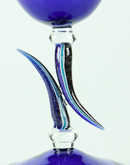 Cobalt Vessel with dichro horn stem