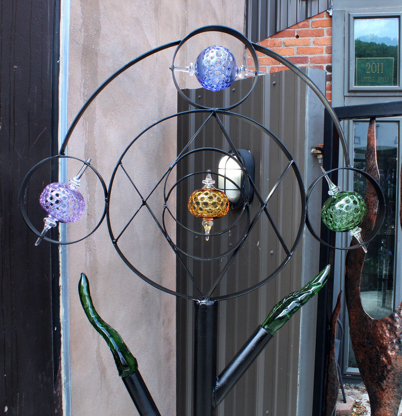 Geo-metric metal and borosilicate glass sculpture