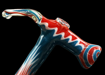 Red White & Blue Wig Wag Hammer Pipe by Padlock Glass & Phil Sundling