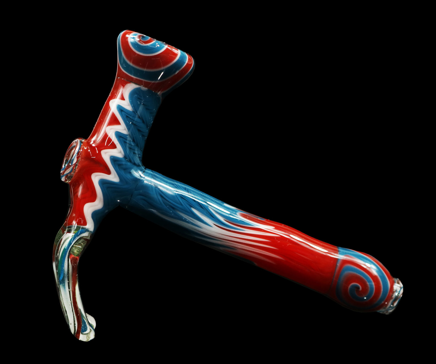 Red White & Blue Wig Wag Hammer Pipe by Padlock Glass & Phil Sundling