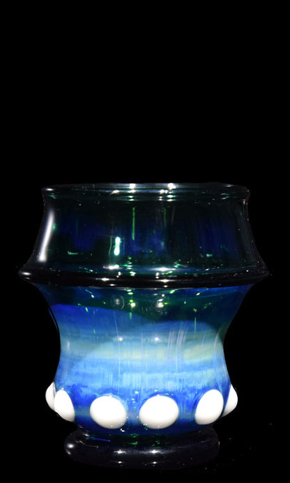 Shimmery Blue Scotch Glass with White Accents by Phil Sundling