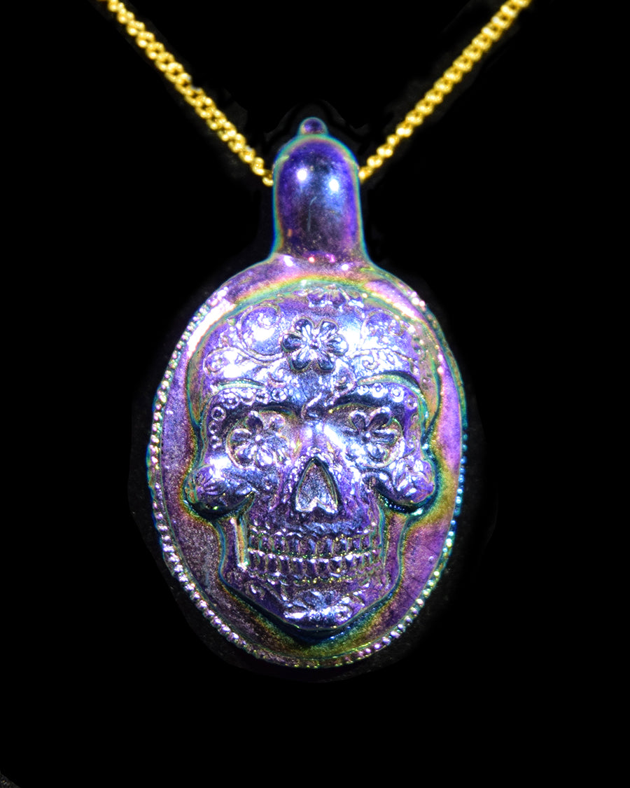 Molded & Dichro Coated Sugar Skull Pendant by Berzerker