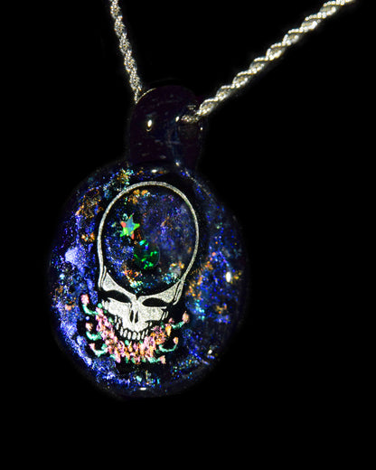 "Space Your Face," Grateful Dead Dichro Pendant with 2 Opals by Berzerker