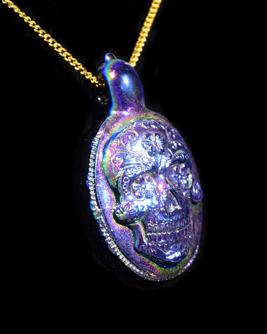 Molded & Dichro Coated Sugar Skull Pendant by Berzerker