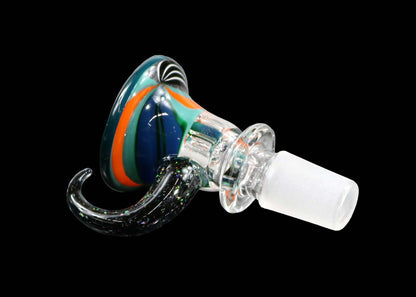 14mm Martini Bong Slide with built in screen from Glass by Slick - Teal/Orange/Blue