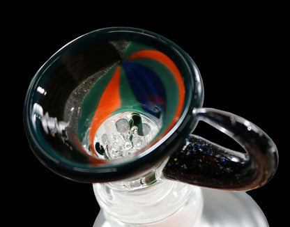 14mm Martini Bong Slide with built in screen from Glass by Slick - Teal/Orange/Blue