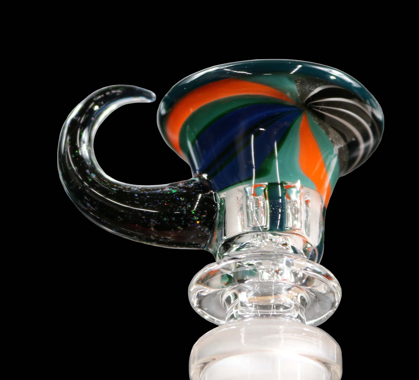 14mm Martini Bong Slide with built in screen from Glass by Slick - Teal/Orange/Blue