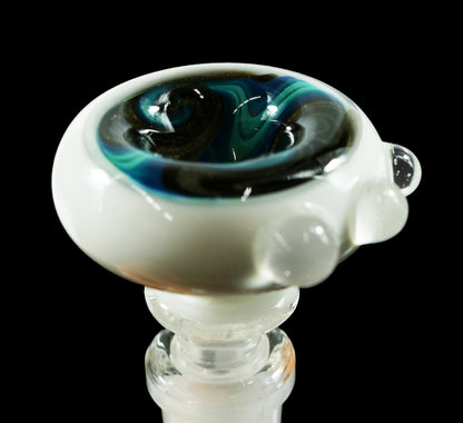 14mm Reversal Bowl Push Slide by Glass by Slick - White/Black/Teal/Blue/Silver Glitter