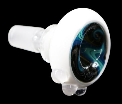 14mm Reversal Bowl Push Slide by Glass by Slick - White/Black/Teal/Blue/Silver Glitter