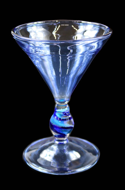 Light Blue Martini Glass with Dichro Stem by Phil Sundling
