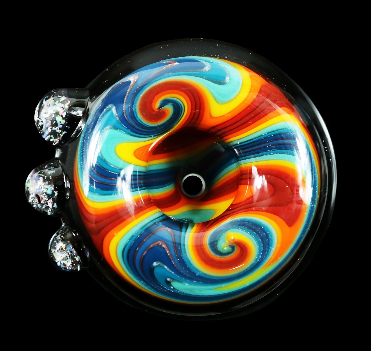 14mm Reversal Bowl Push Slide by Glass by Slick - Black/Rainbow/Reflective Glitter