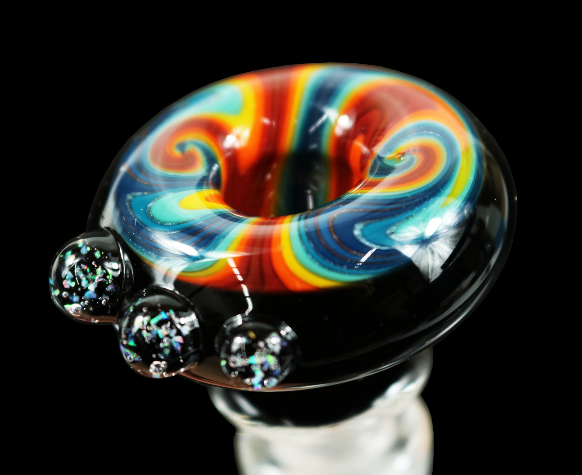 14mm Reversal Bowl Push Slide by Glass by Slick - Black/Rainbow/Reflective Glitter