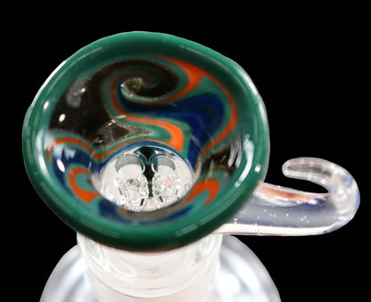 14mm Martini Bong Slide with built in colored screen from Glass by Slick - Teal/Orange/Blue