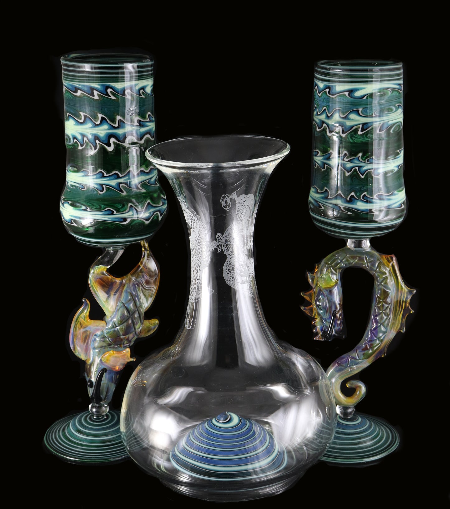 Dragon and Koi Fish Wine Decanter set by, Phil Sundling