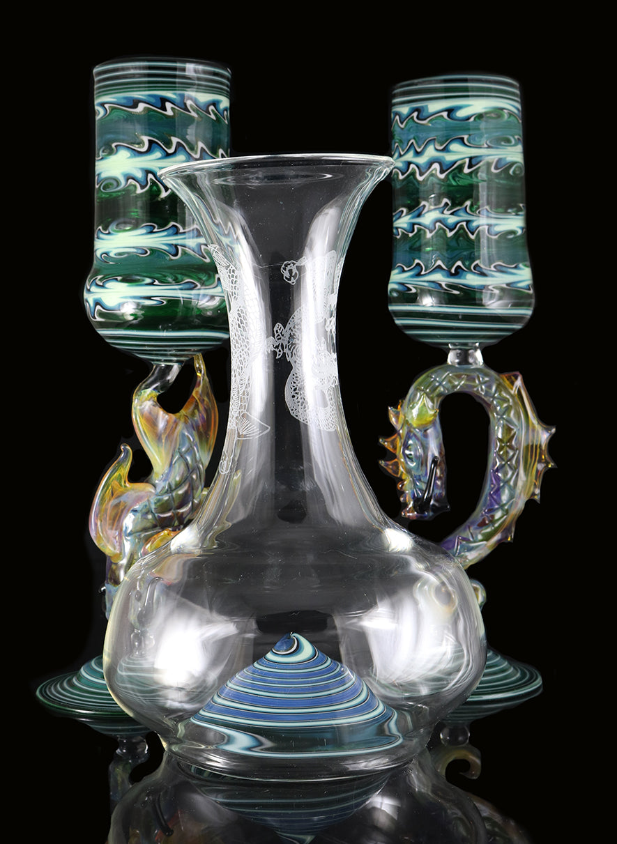 Dragon and Koi Fish Wine Decanter set by, Phil Sundling